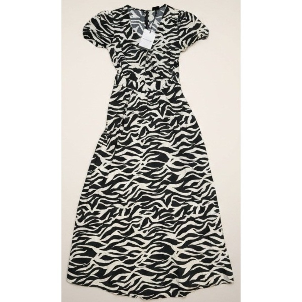 NWT Who What Wear Women's Zebra Stripe Dress XS Black White Short Sleeve